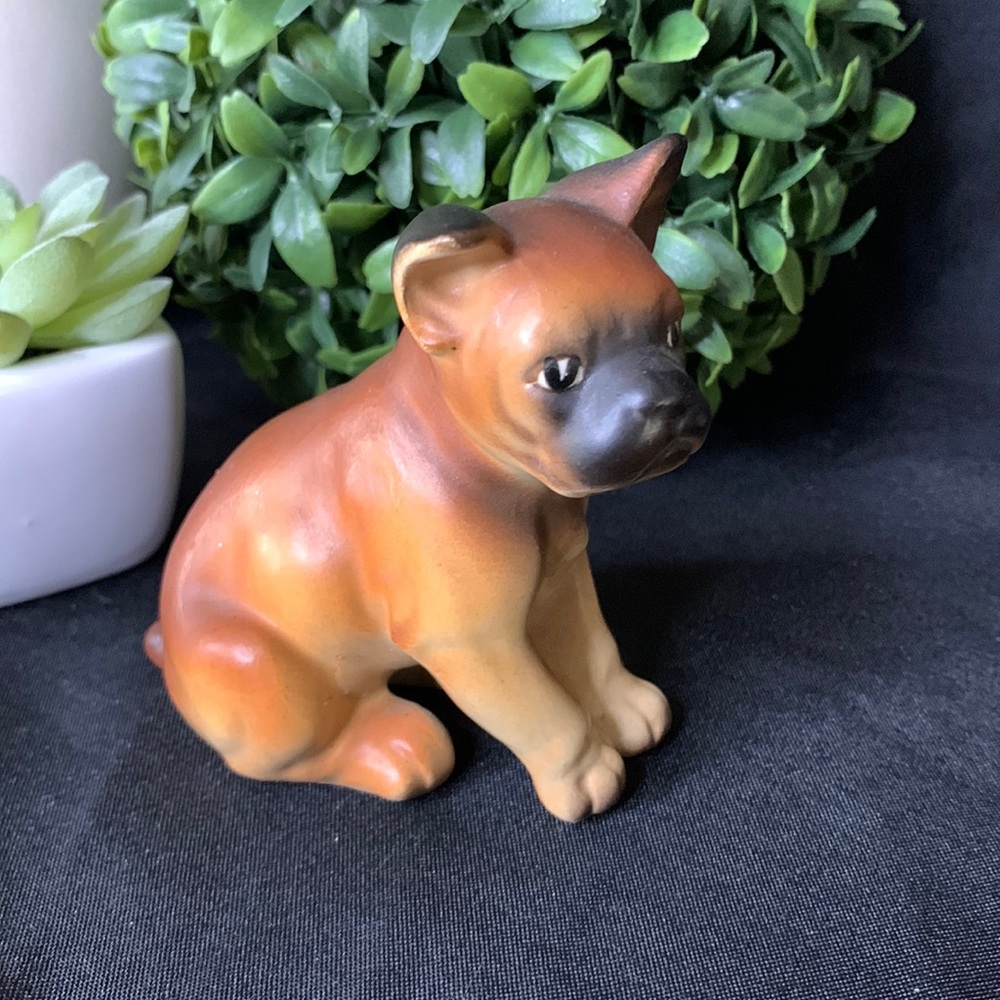 Super cute vintage porcelain boxer puppy dog figure made in Japan